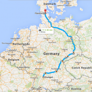 Southern Germany to Denmark via Berlin map
